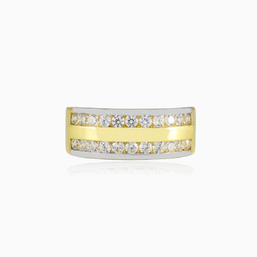 Woman Monte Cristo | Double Crystal Broad Gold Band