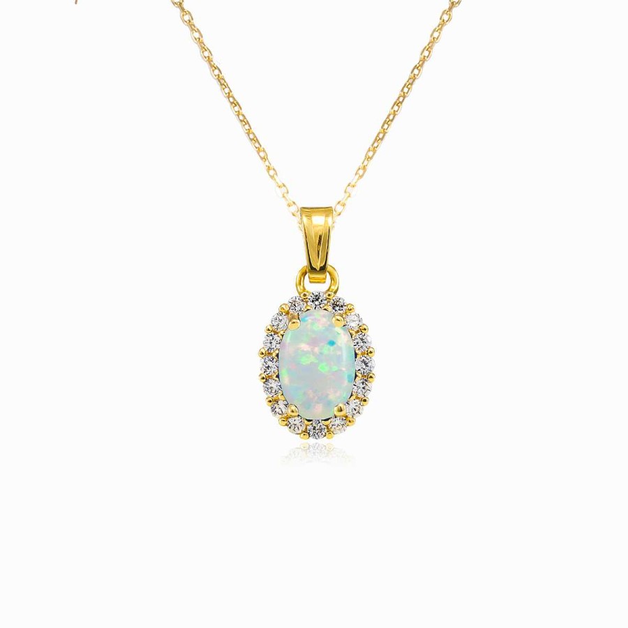 Woman Monte Cristo | Oval Halo White Opal Pendant