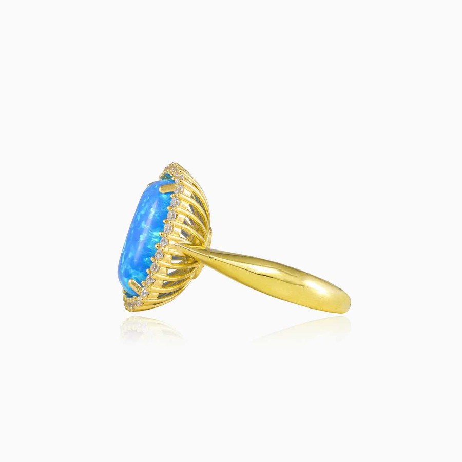 Woman Monte Cristo | Massive Cabochon Blue Opal Gold Ring