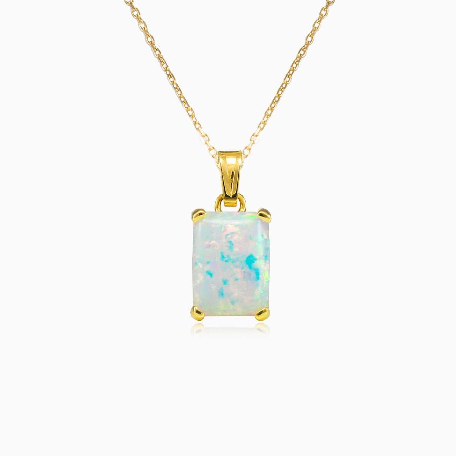 Woman Monte Cristo | Rectangle White Opal Gold Pendant