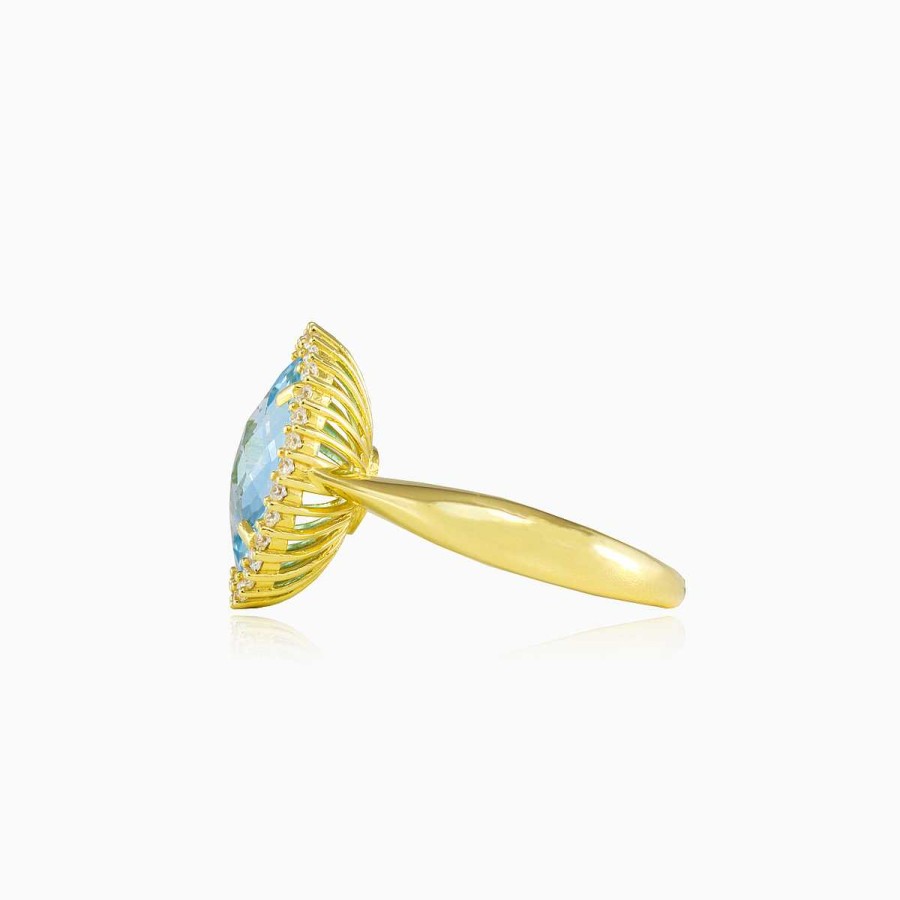 Woman Monte Cristo | Massive Oval Blue Topaz Gold Ring