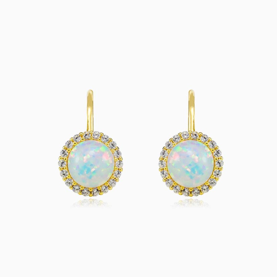 Woman Monte Cristo | Halo White Opal Gold Earrings