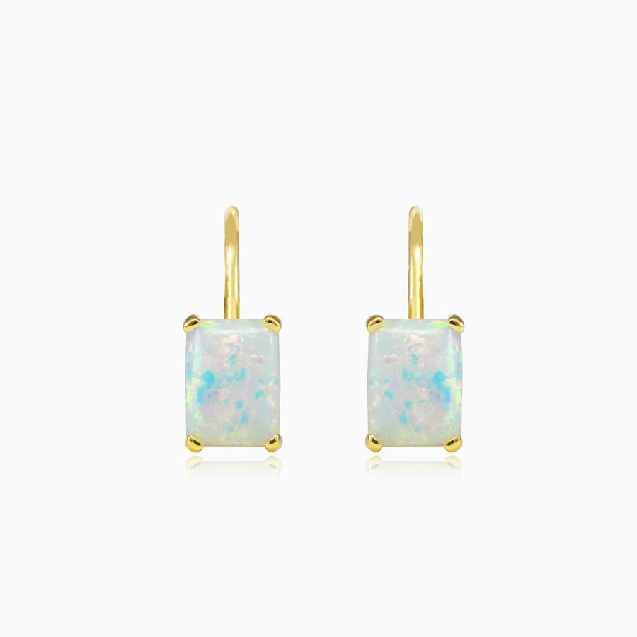 Woman Monte Cristo | Rectangle White Opal Gold Earrings