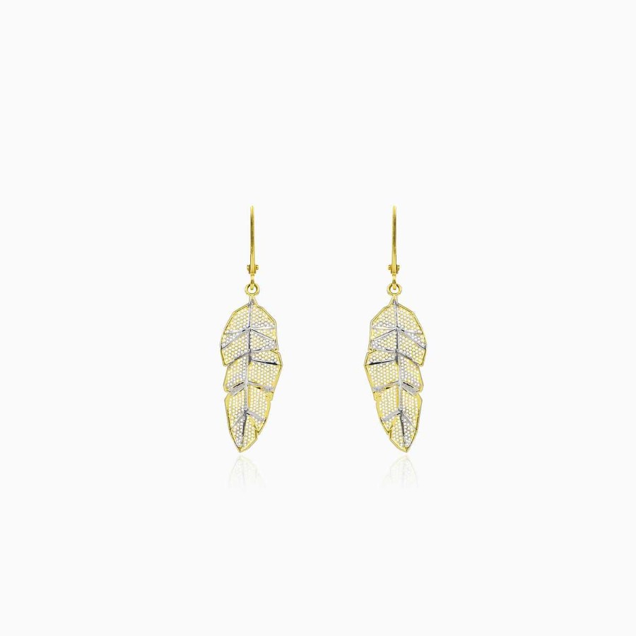 Woman Monte Cristo | Dangling Leaf Gold Earrings