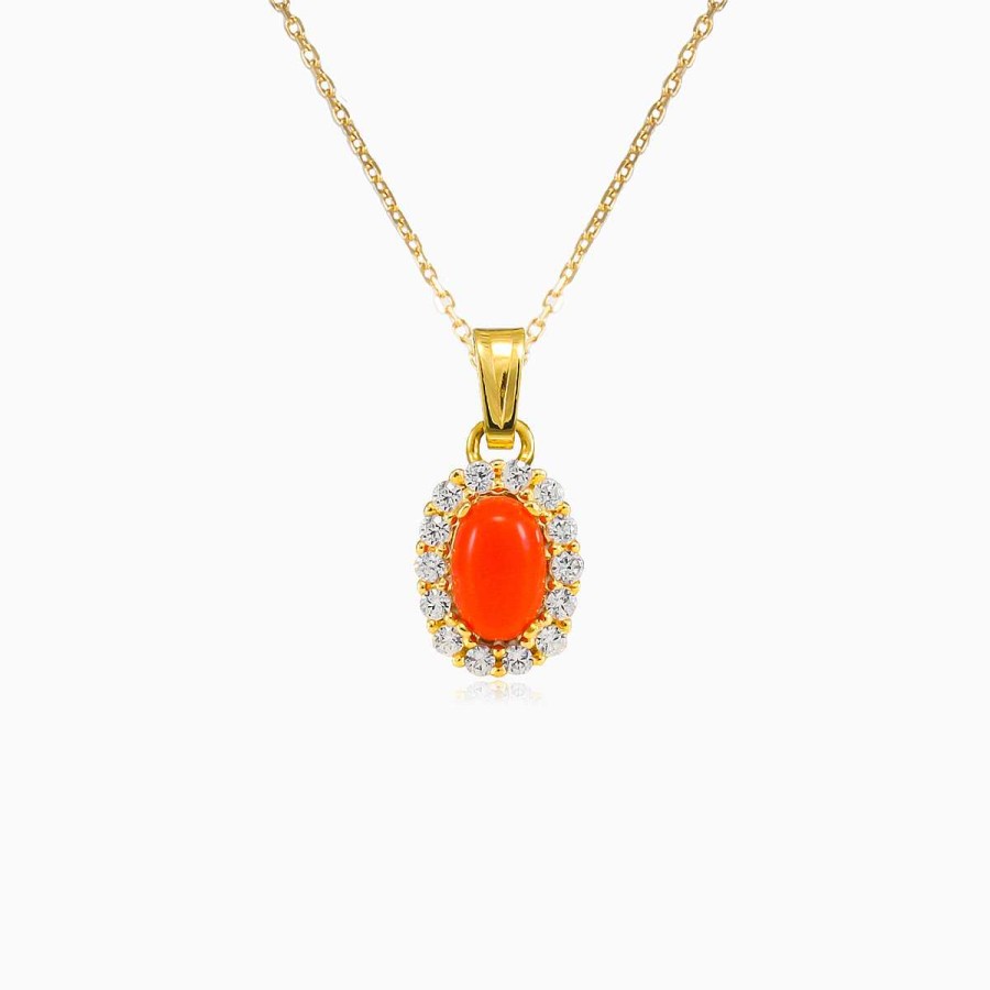 Woman Monte Cristo | Oval Coral Gold Pendant