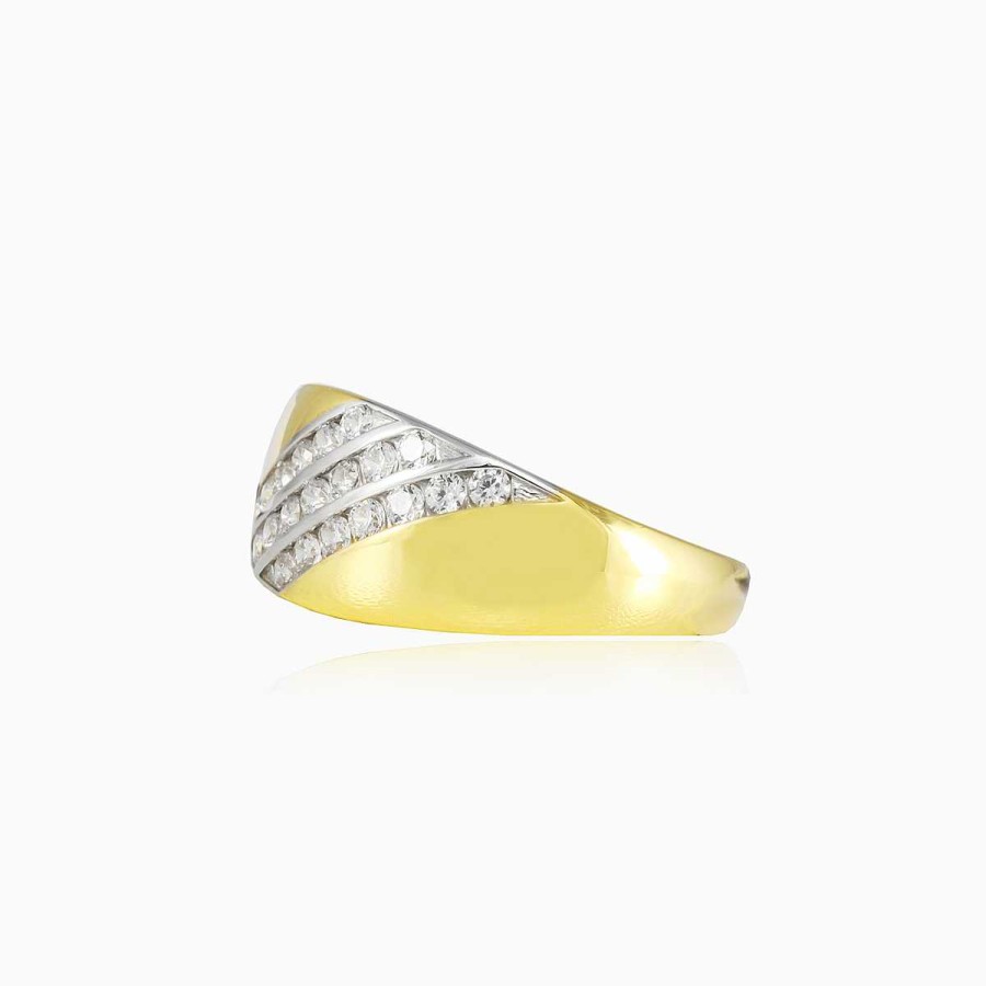 Woman Monte Cristo | Three Crystal Lines Broad Gold Ring