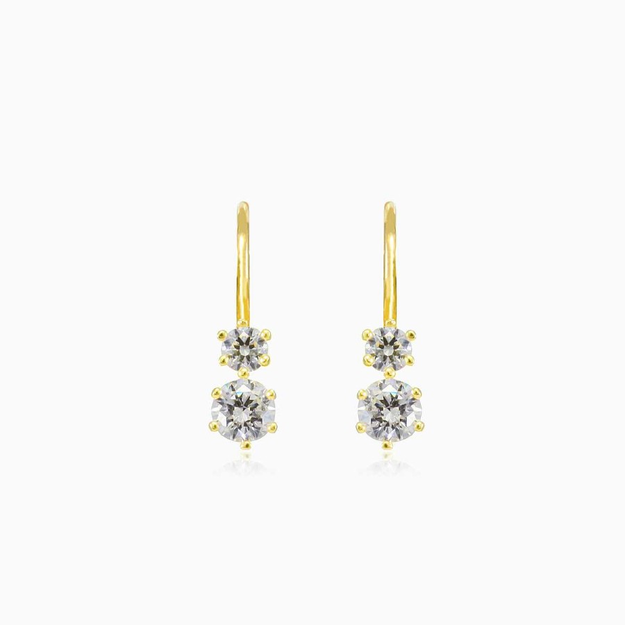 Woman Monte Cristo | Six Prong Crystals Gold Earrings