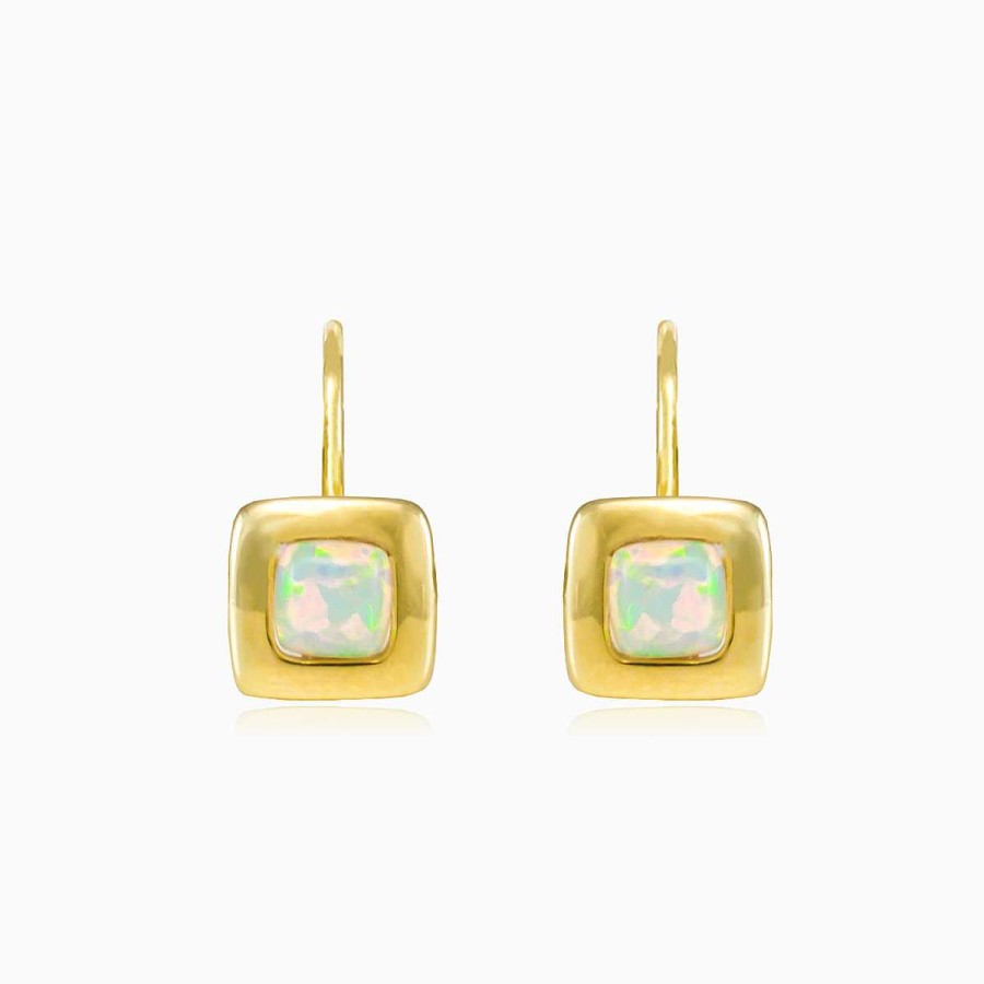 Woman Monte Cristo | Square White Opal Gold Earrings