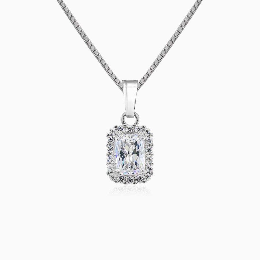 Woman Monte Cristo | Rectangle Crystal White Gold Pendant