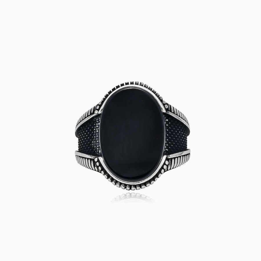 Man Monte Cristo | Oval Oxidized Onyx Ring