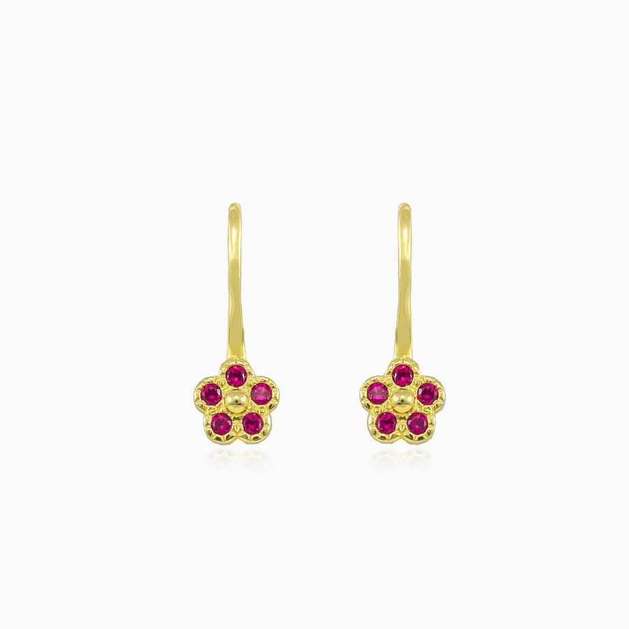 Woman Monte Cristo | Red Flower Yellow Gold Earrings