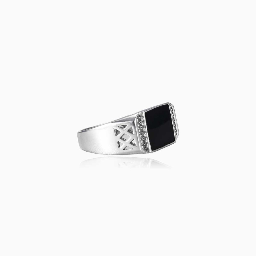 Man Monte Cristo | Square Black Enamel Ring