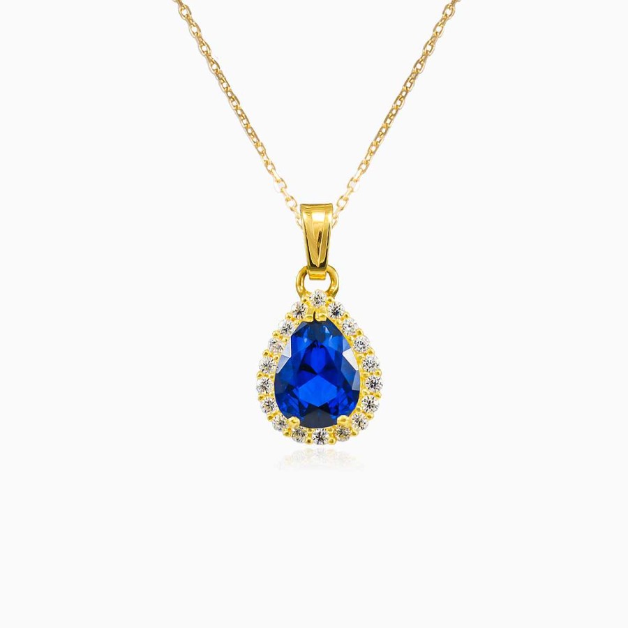 Woman Monte Cristo | Pear-Cut Blue Quartz Gold Pendant