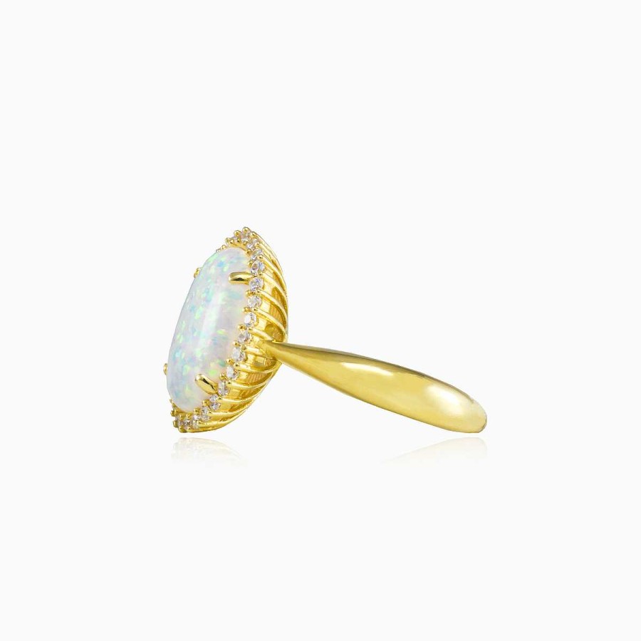 Woman Monte Cristo | Massive Oval White Opal Gold Ring