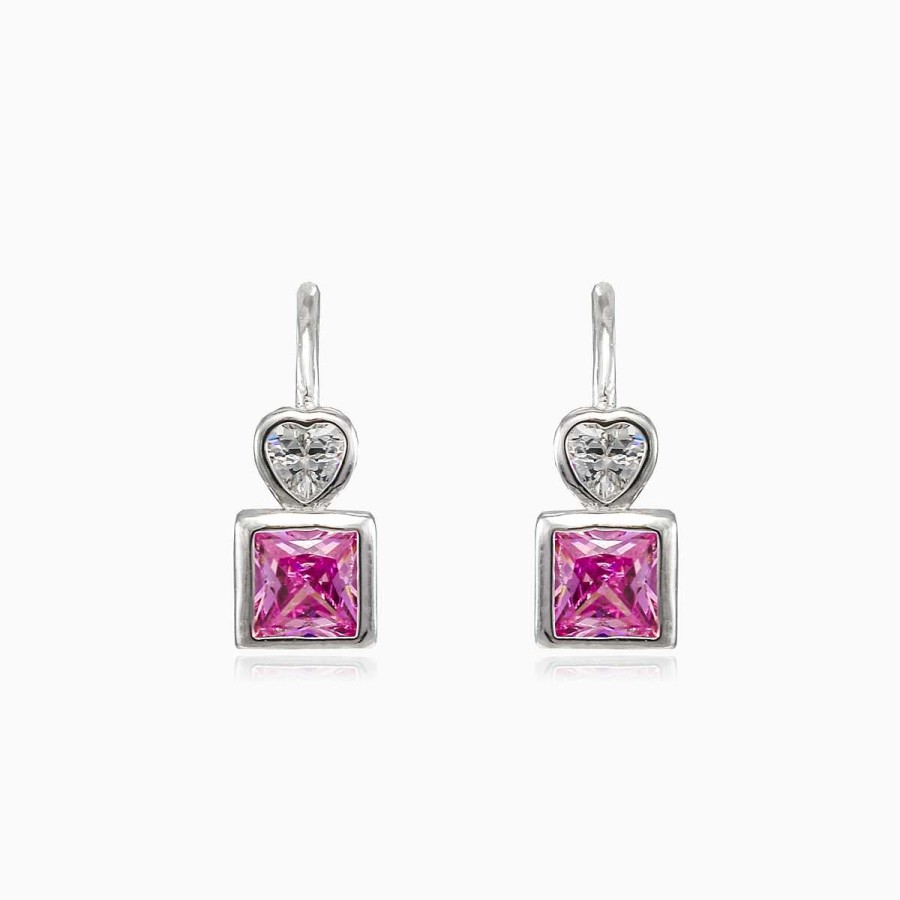 Woman Monte Cristo | Pink Square And Heart Earrings