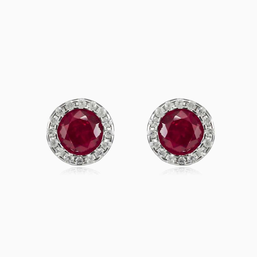 Woman Monte Cristo | Round Halo Red Quartz Studs