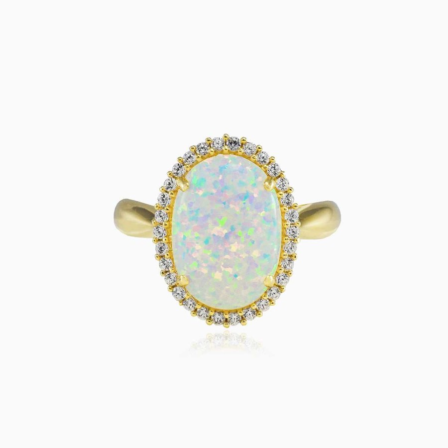 Woman Monte Cristo | Massive Oval White Opal Gold Ring