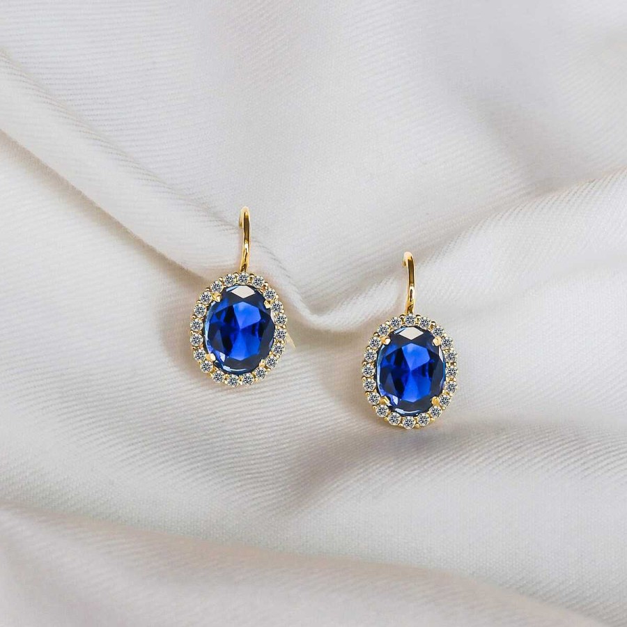 Woman Monte Cristo | Oval Blue Quartz Gold Earrings