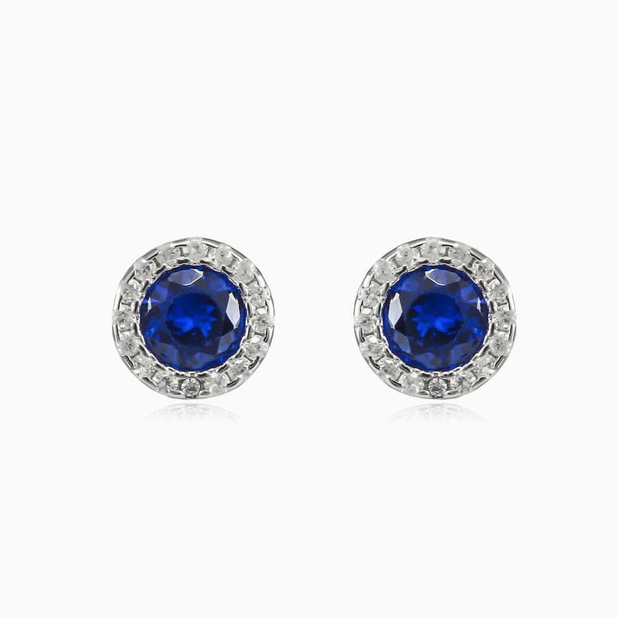 Woman Monte Cristo | Round Halo Blue Quartz Studs