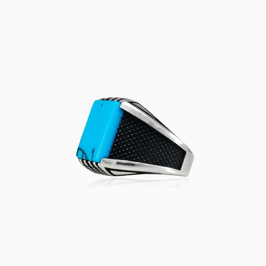 Man Monte Cristo | Rectangle Oxidized Turquoise Ring