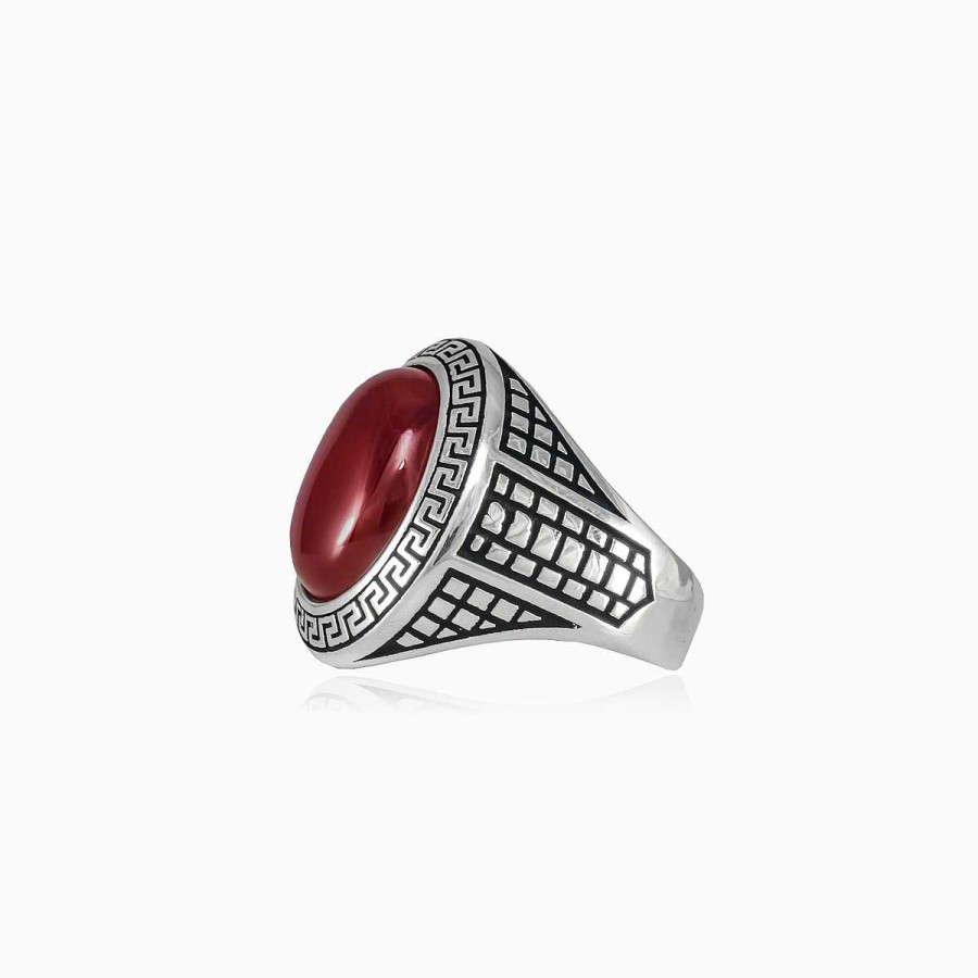 Man Monte Cristo | Cabochon Red Agate Ring