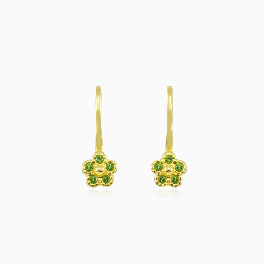 Woman Monte Cristo | Green Flower Yellow Gold Earrings