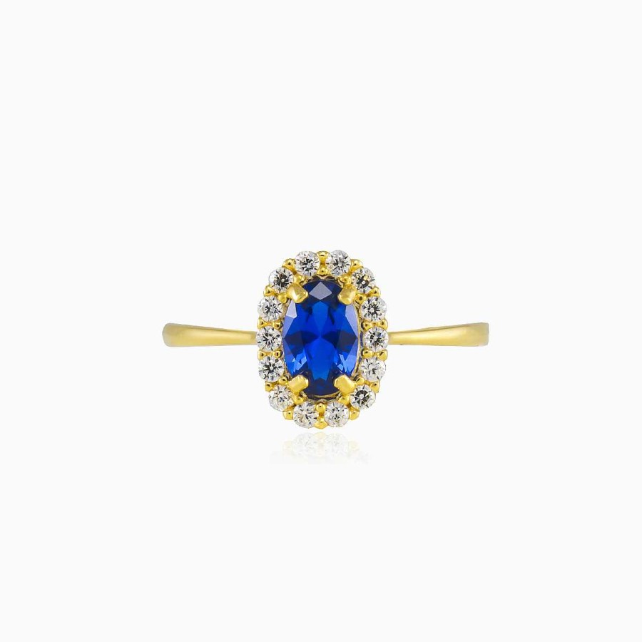 Woman Monte Cristo | Oval Blue Quartz Halo Gold Ring