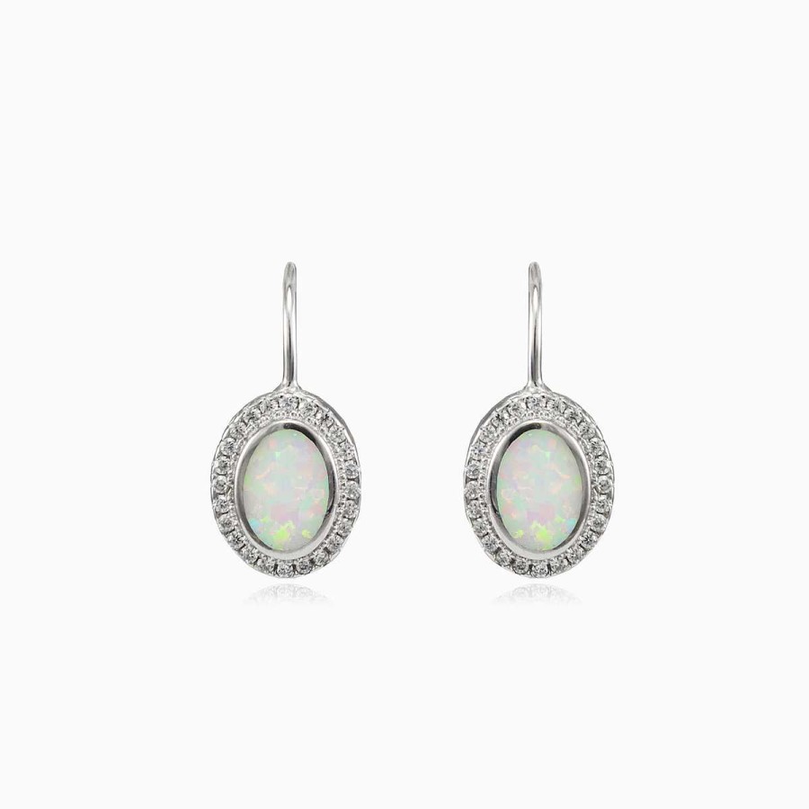 Woman Monte Cristo | Bezel White Opal Oval Lever Earrings