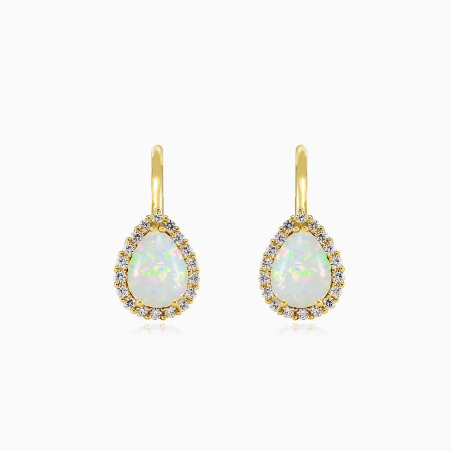 Woman Monte Cristo | Pear White Opal Gold Earrings