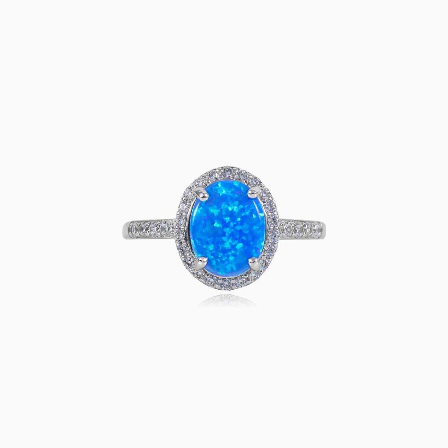 Woman Monte Cristo | Wide Oval Blue Opal Ring