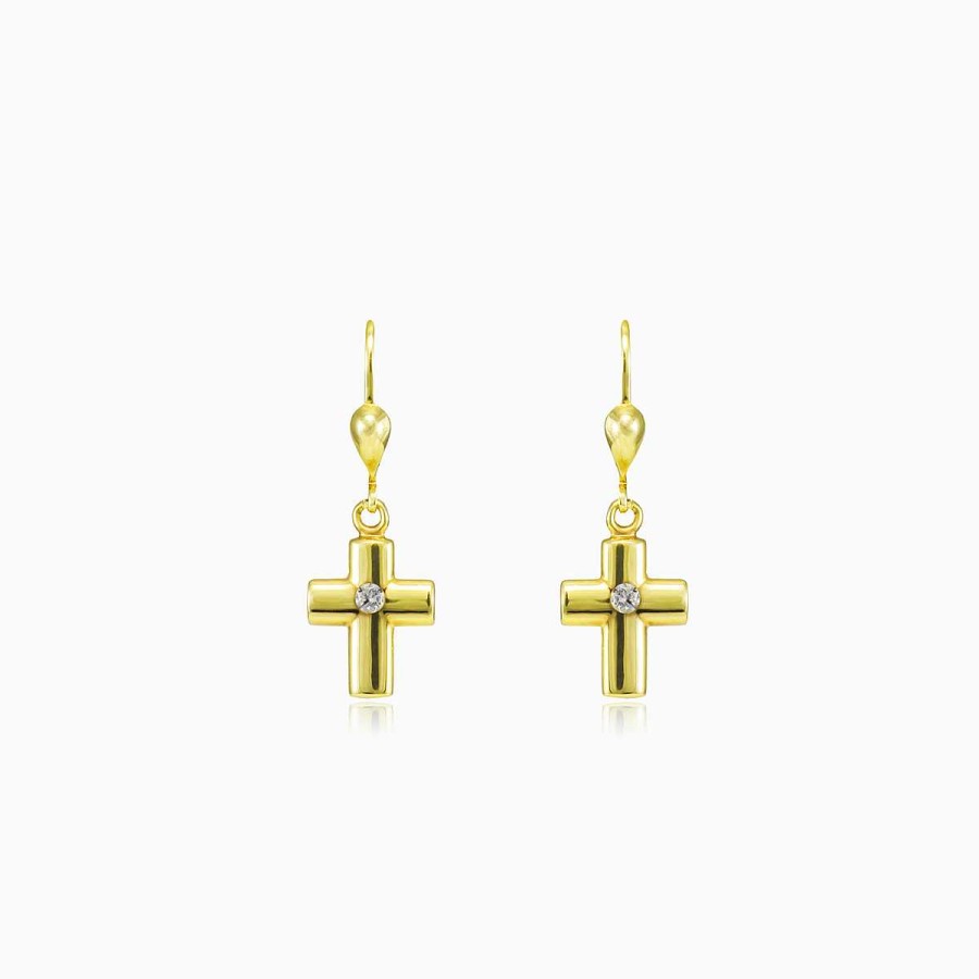 Woman Monte Cristo | One Crystal Gold Cross Earrings