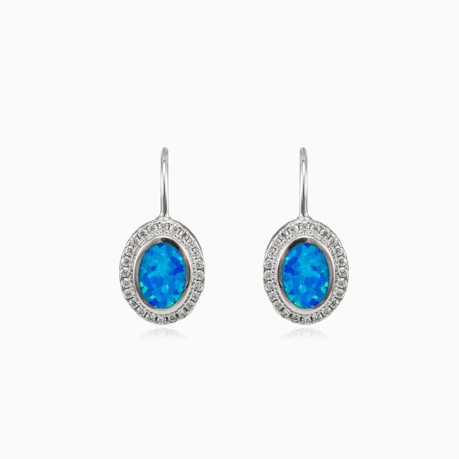 Woman Monte Cristo | Bezel Blue Opal Oval Lever Earrings