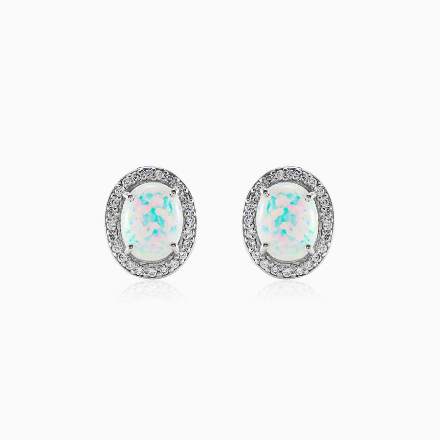 Woman Monte Cristo | Silver Earrings With Oval White Opal And Crystals