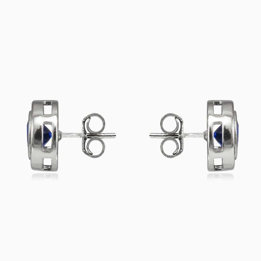 Woman Monte Cristo | Bezel Halo Blue Quartz Stud Earrings