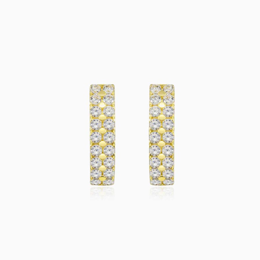 Woman Monte Cristo | Two-Row Crystal Gold Earrings