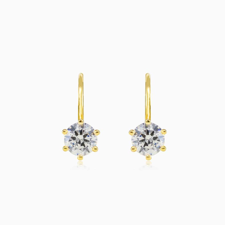 Woman Monte Cristo | Six Prong Gold Drop Earrings