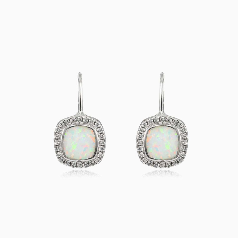 Woman Monte Cristo | Square Drop White Opal Earrings