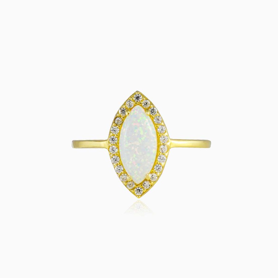 Woman Monte Cristo | Marquise White Opal Gold Ring