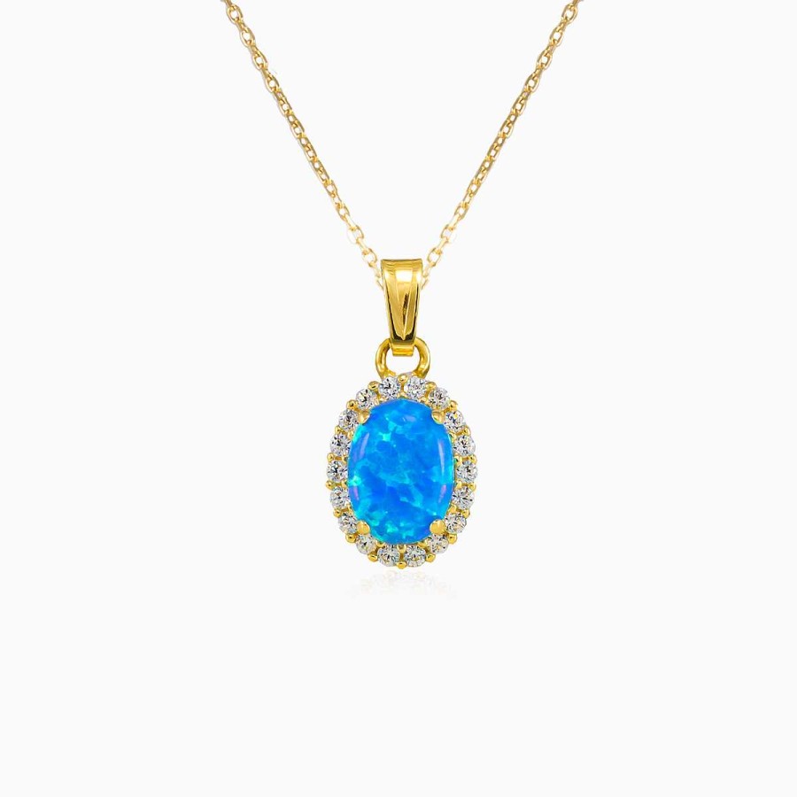 Woman Monte Cristo | Oval Halo Blue Opal Pendant