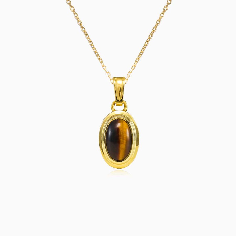 Woman Monte Cristo | Oval Tiger'S Eye Gold Pendant