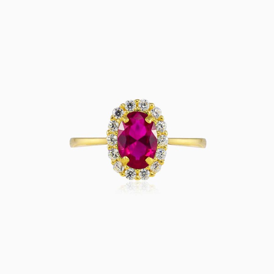 Woman Monte Cristo | Oval Rubellite Halo Gold Ring