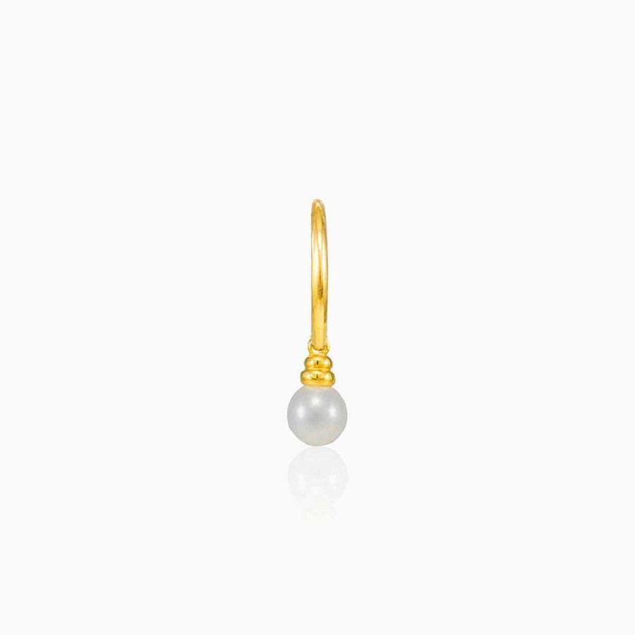 Woman Monte Cristo | Yellow Gold Hoop With Dangling Pearl Earring