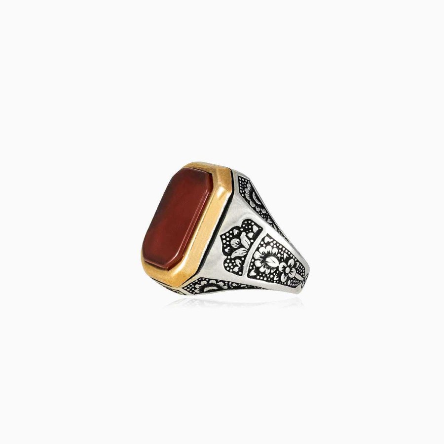 Man Monte Cristo | Rectangle Red Agate Ring