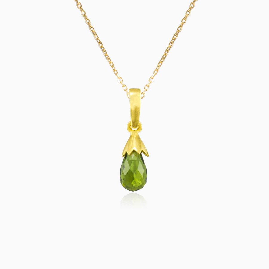 Woman Monte Cristo | Briolette Moldavite Gold Pendant