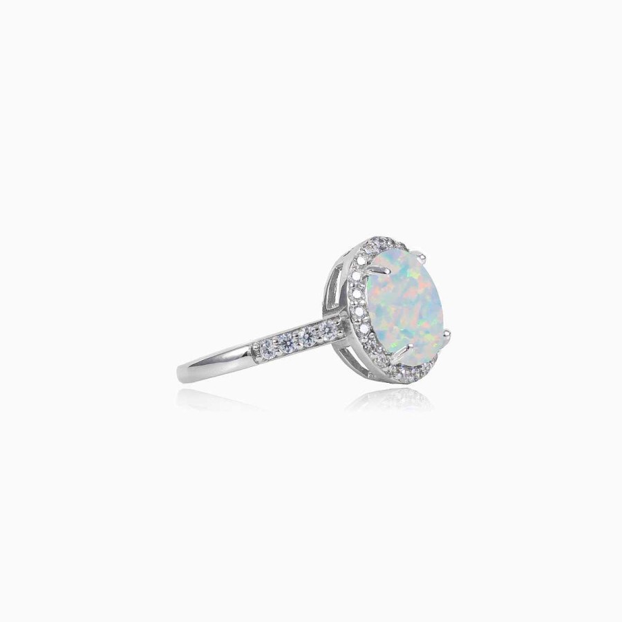 Woman Monte Cristo | Wide Oval White Opal Ring