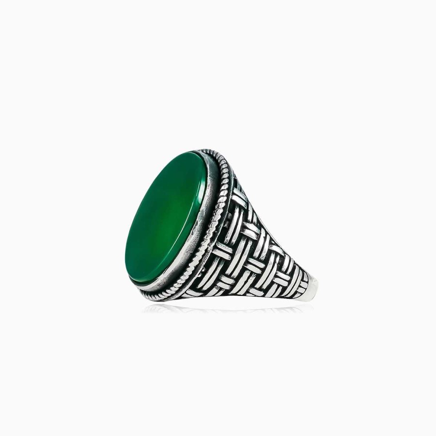 Man Monte Cristo | Threaded Oval Jade Ring