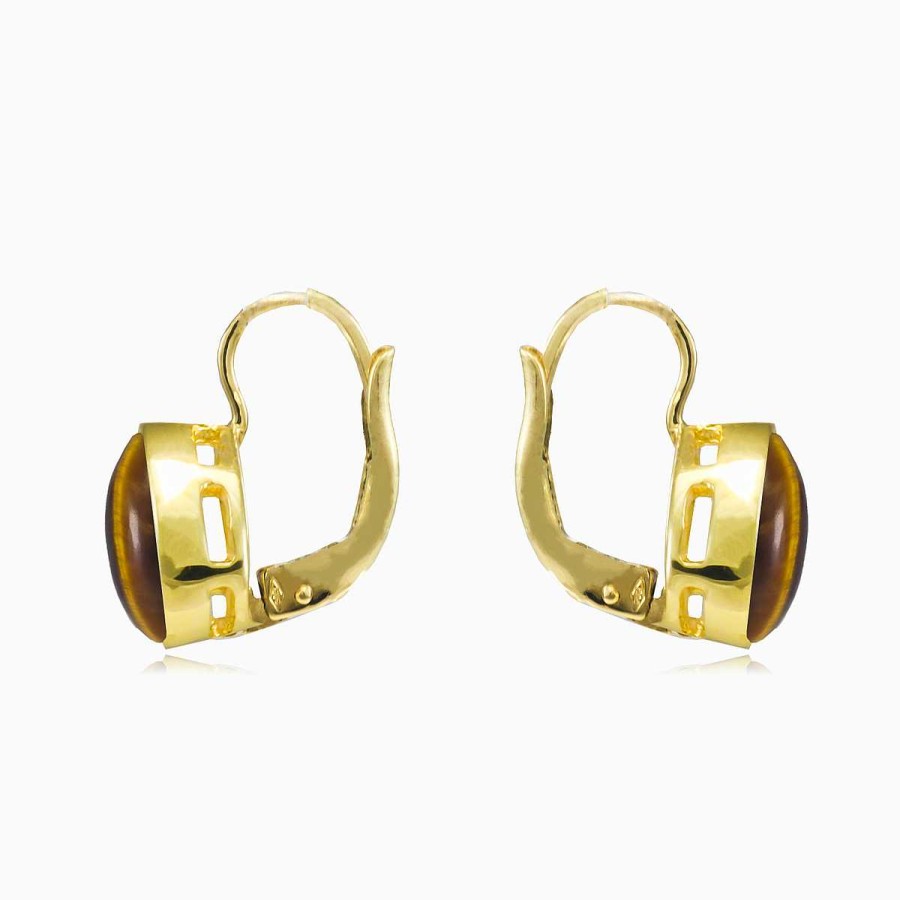 Woman Monte Cristo | Oval Tiger'S Eye Gold Earrings