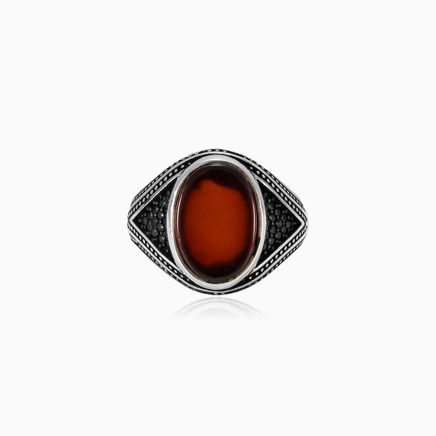 Man Monte Cristo | Oval Red Agate Ring