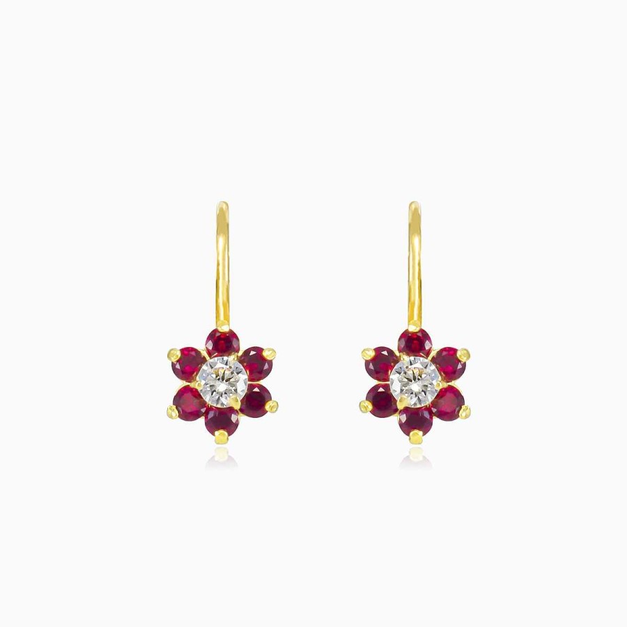 Woman Monte Cristo | Red Flower Gold Earrings