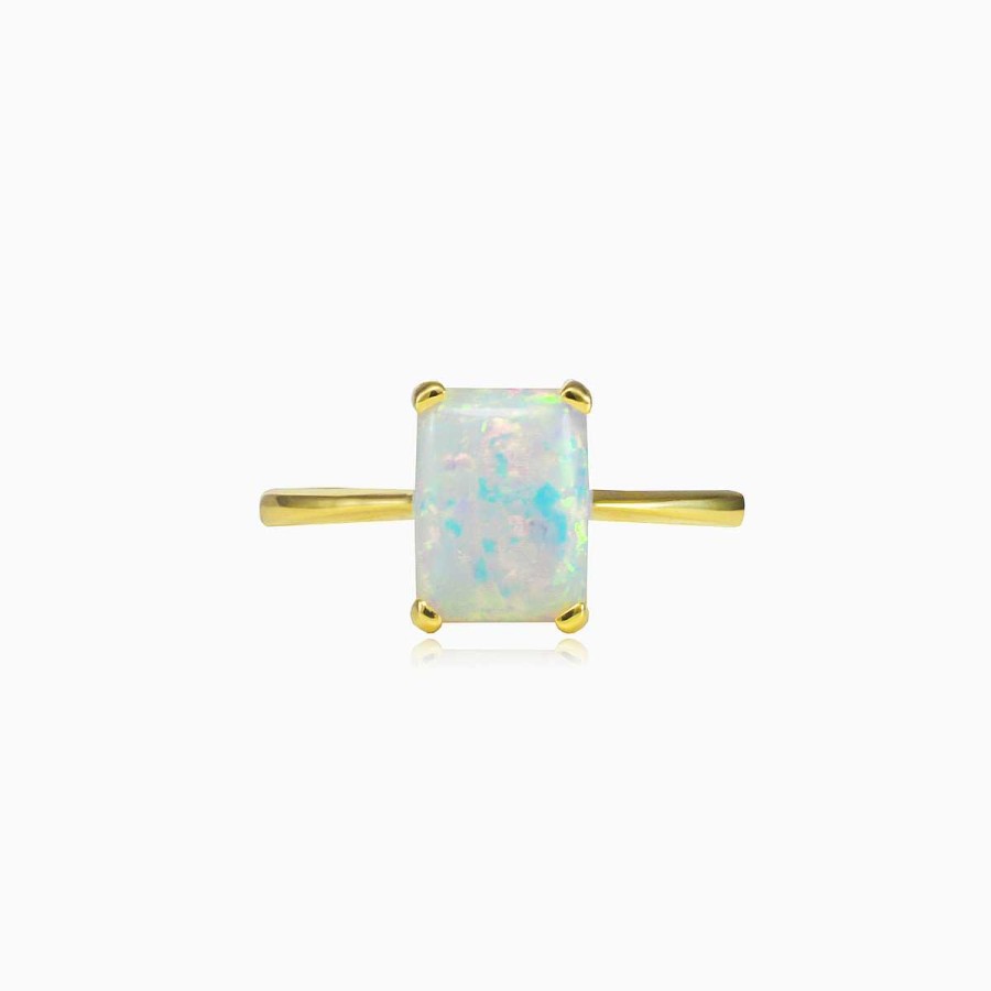 Woman Monte Cristo | Rectangle White Opal Gold Ring